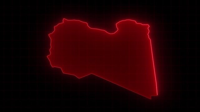 Libya map animation, Glowing neon Libya map animation background. country territory outline animation. Digital country outline icon for geography

