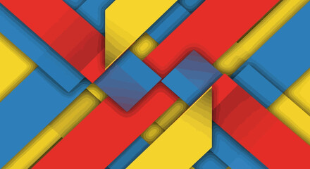 Dynamic interplay of geometric shapes in primary colors creating a visually stimulating pattern