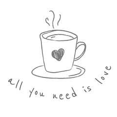 Heart symbol on a cup doodle style illustration