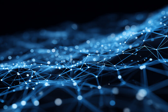 Abstract Data Web: A dynamic visual representation of interconnected data points, forming a complex network. It shows an abstract landscape of information flow and digital connections