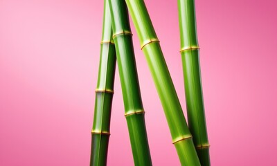 Fototapeta premium Vibrant bamboo stems against bold pink background