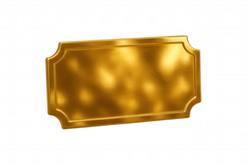 Golden plaque sign on transparent background, displaying vintage style and blank surface for text or logo