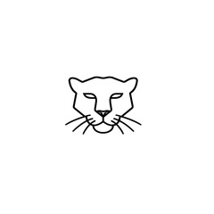 A minimalist black line drawing of a big cat head with a serene expression