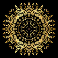 Luxury Golden Mandala Ornament on Black Background – Elegant Decorative Geometric Design