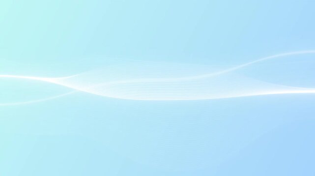 Abstract glow white thin liquid lines pattern seamless animation on a light blue background. Slow, curved, wavy threads loop motion graphics. Minimalist technology or promo clip background concept