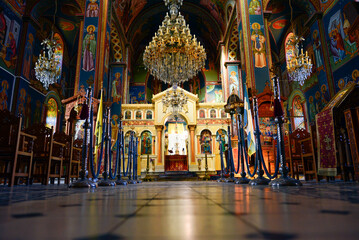 Fototapeta premium Innenansicht der St. Barbara Kirche in Kampos-Messenien (Kardamyli), Peleppones- Griechenland