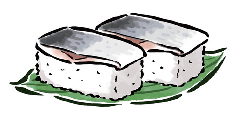 バッテラ2貫　筆タッチ手描きイラスト