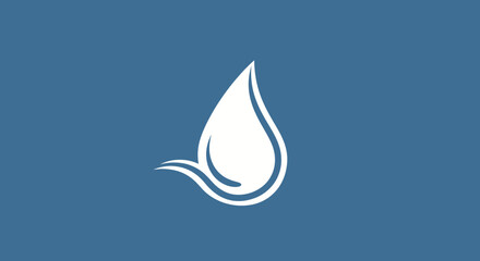 Elegant water drop symbol on serene blue background representing purity and conservation