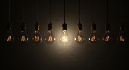 Illuminated Ideas Bulb Row Glows with Dark Wall Radiance.