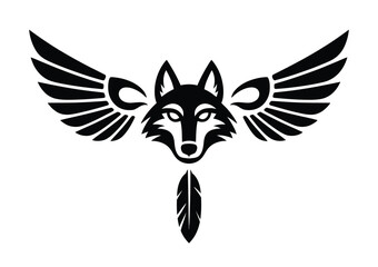 Tribal winged wolf head with feather native arrow pattern vector illustration eps scalable graphic design silhouette vector illustration white background