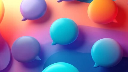 Colorful 3D speech bubbles floating above a multi-colored abstract background - Powered by Adobe