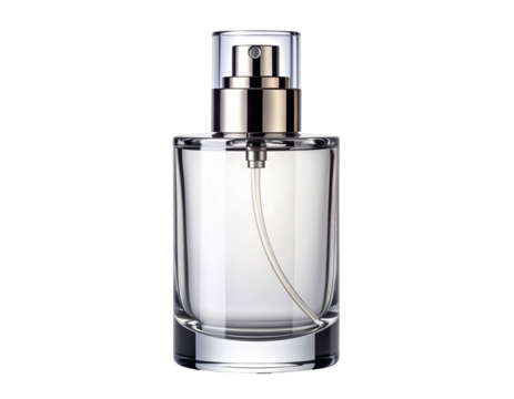 Elegant perfume atomizer bottle with curved glass body and metallic sprayer