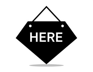 Black diamond sign with word "HERE