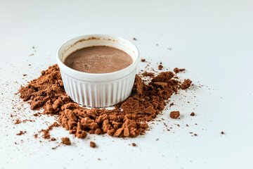 Obraz premium cocoa drink and cocoa powder on white background