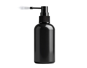 Fototapeta premium Matte black cosmetic spray bottle with fine mist nozzle, isolated on PNGbackground 