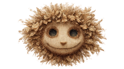 Creepy burlap doll head with stitched smile