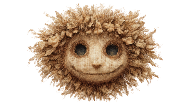 Creepy burlap doll head with stitched smile