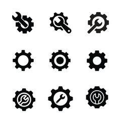 Gear and wrench icons set for repair and settings.