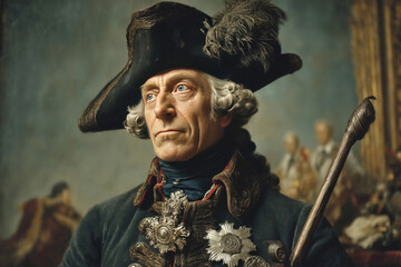 Historical portrait of a leader in ornate attire from a past era