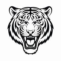 Stylized black and white tiger head illustration vector scalable eps icon for wildlife art silhouette vector illustration white background