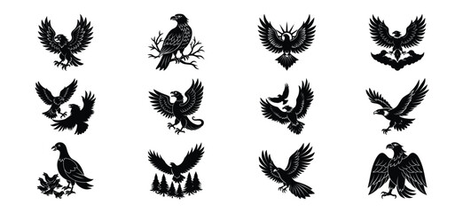 Collection of diverse cartoon birds in festive outfits and poses celebrating