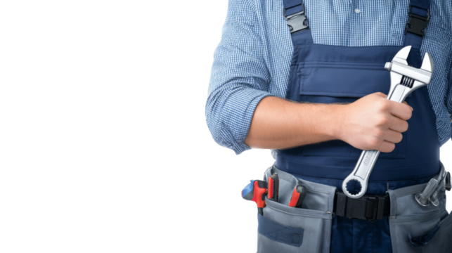 Construction worker with tool belt and gloves