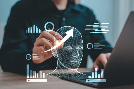 Artificial intelligence ai face recognition technology machine learning and data analysis concept