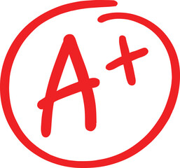 An excellent A+ grade, handwritten and circled in red, symbolizing academic success, achievement, and a perfect score.