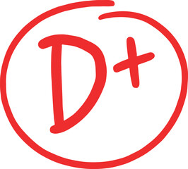 Obraz premium A red, hand-drawn D plus letter grade inside a circle, representing a poor but passing academic score.