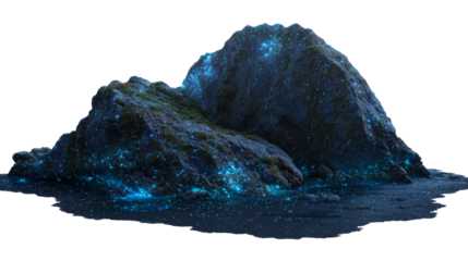 Fantasy island with glowing starry cave