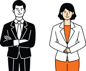 Fototapeta premium Businessman and Businesswoman Standing Illustration.