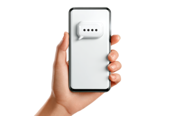 Hand Holding Smartphone with Blank Chat Bubble