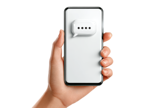 Hand Holding Smartphone with Blank Chat Bubble