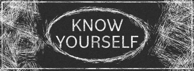 Know Yourself Grey Scratches Left Right Circle Text White Horizontal 