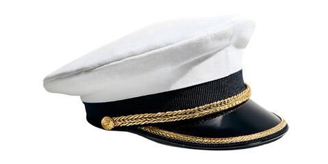 White Captain's Hat with Gold Trim on Black uniform