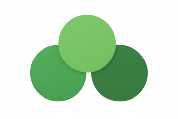 Green circles overlapping creating a venn diagram infographic template on transparent background
