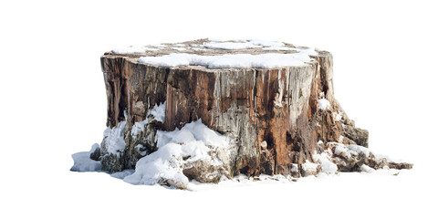 Winter Tree Stump with Snow Isolated on Black background