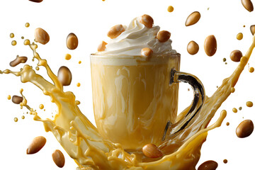 Yellow Drink with Whipped Cream, Nuts, and Liquid Splash