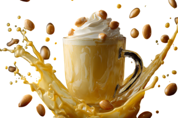 Yellow Drink with Whipped Cream, Nuts, and Liquid Splash