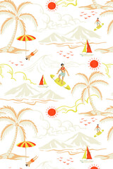 Obraz premium Tropical island png cartoon pattern in travel theme