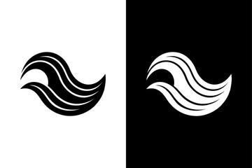 Minimalist Water Wave Icon, Black and White Sea Illustration.
