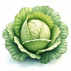Obraz premium Vibrant green cabbage head with layered leaves, perfect for healthy eating and natural product design.