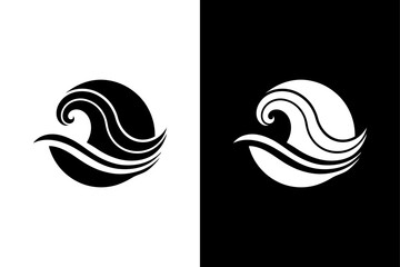 Water Wave Icon Black and White, Minimal Ocean Symbol.
