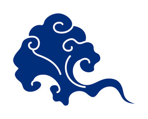 Cloud png sticker, Chinese oriental blue clipart