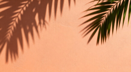 palm tree shadows on pastel orange background wall mockup