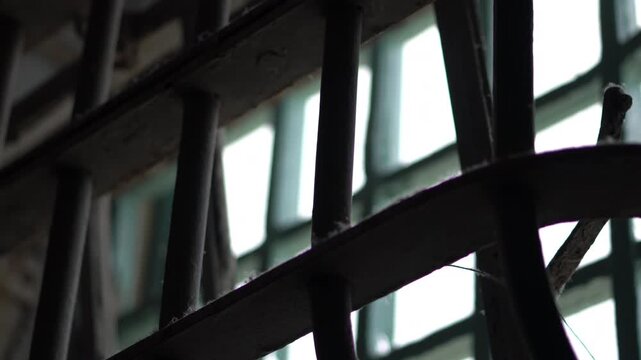 Alcatraz Prison Details, Dusty Metal Bars on External Window, California USA