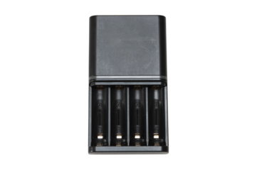 Black battery charger for four rechargeable batteries
