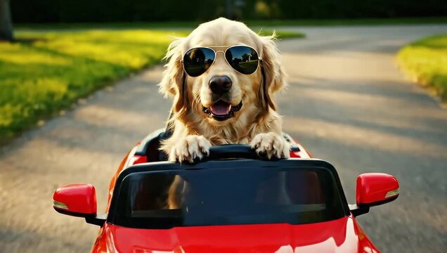dog driving a toy  car