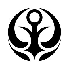 Black anchor centered on circular background with wavy lines, suitable for maritime branding, seafaring identity or nautical club logo with minimal and clean vector design