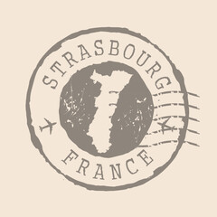 Stamp Postal of  Strasbourg. Map Silhouette rubber Seal.  Design Retro Travel. Seal  Map of Strasbourg is city of  France grunge  for your design.  EPS10